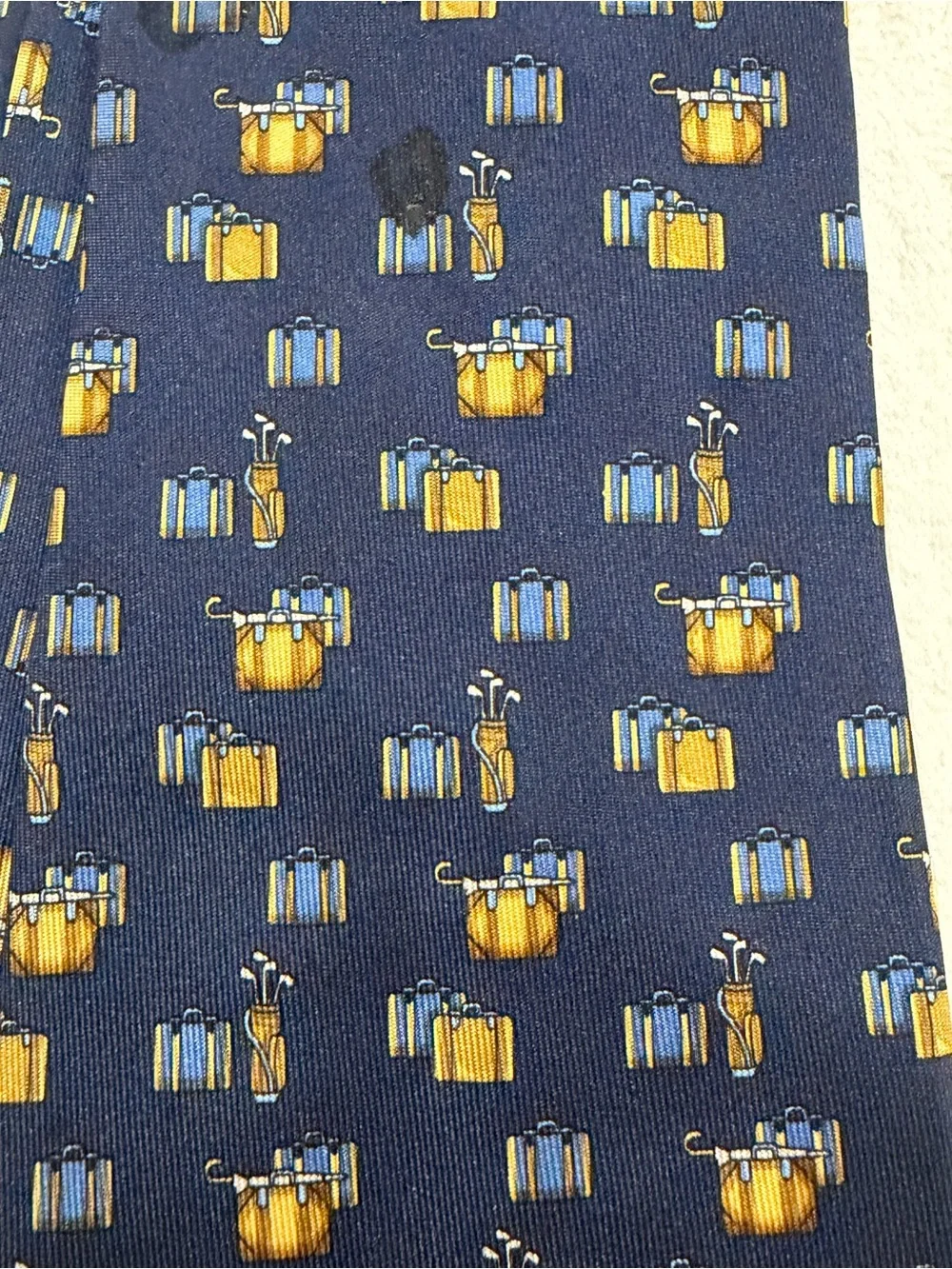 Salvatore Ferragamo Navy Blue Silk Tie with Yellow Accent Pattern